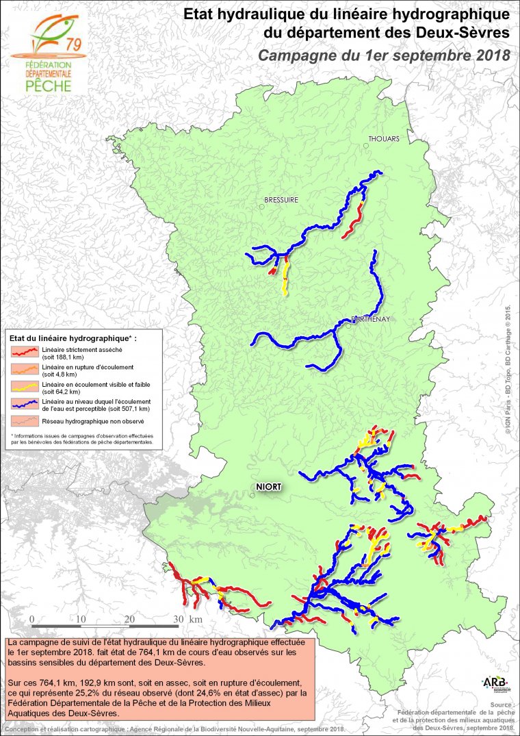 Etat hydraulique du linéaire hydrographique du département des Deux-Sèvres - Campagne du 1er septembre 2018