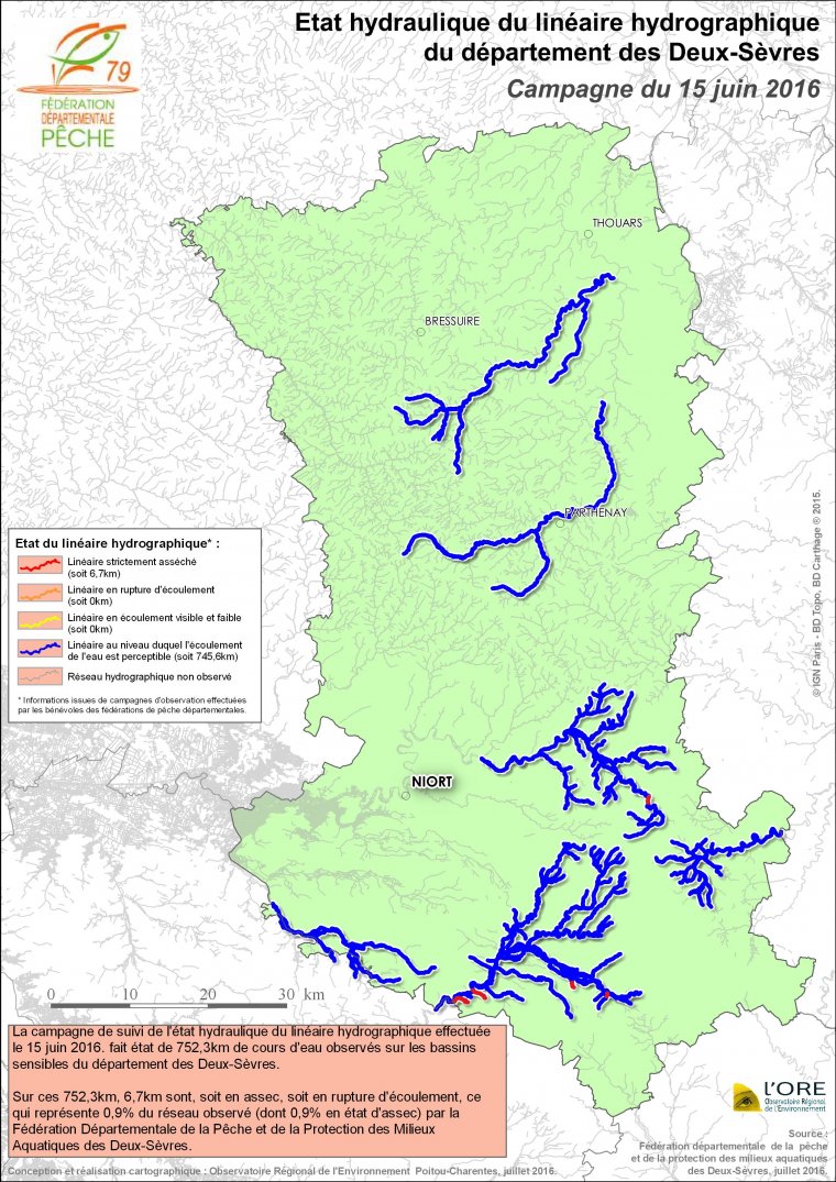 Etat hydraulique du linéaire hydrographique du département des Deux-Sèvres - Campagne du 15 juin 2016