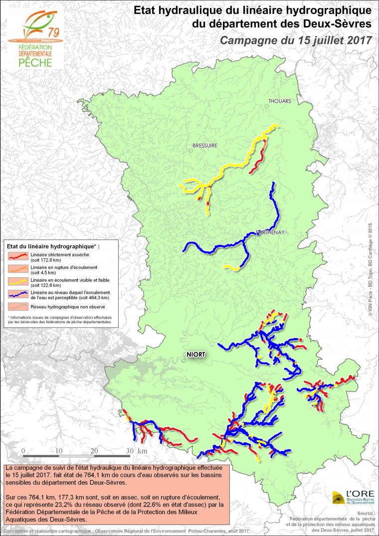 Etat hydraulique du linéaire hydrographique du département des Deux-Sèvres - Campagne du 15 juillet 2017