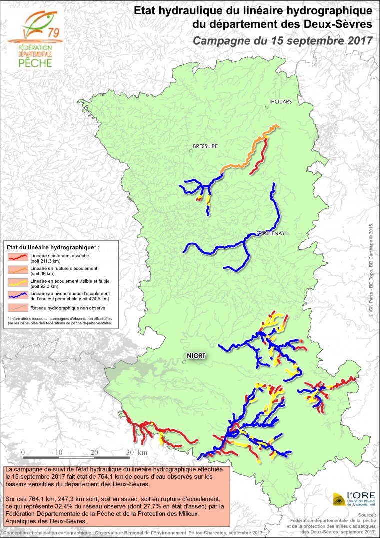 Etat hydraulique du linéaire hydrographique du département des Deux-Sèvres - Campagne du 15 septembre 2017