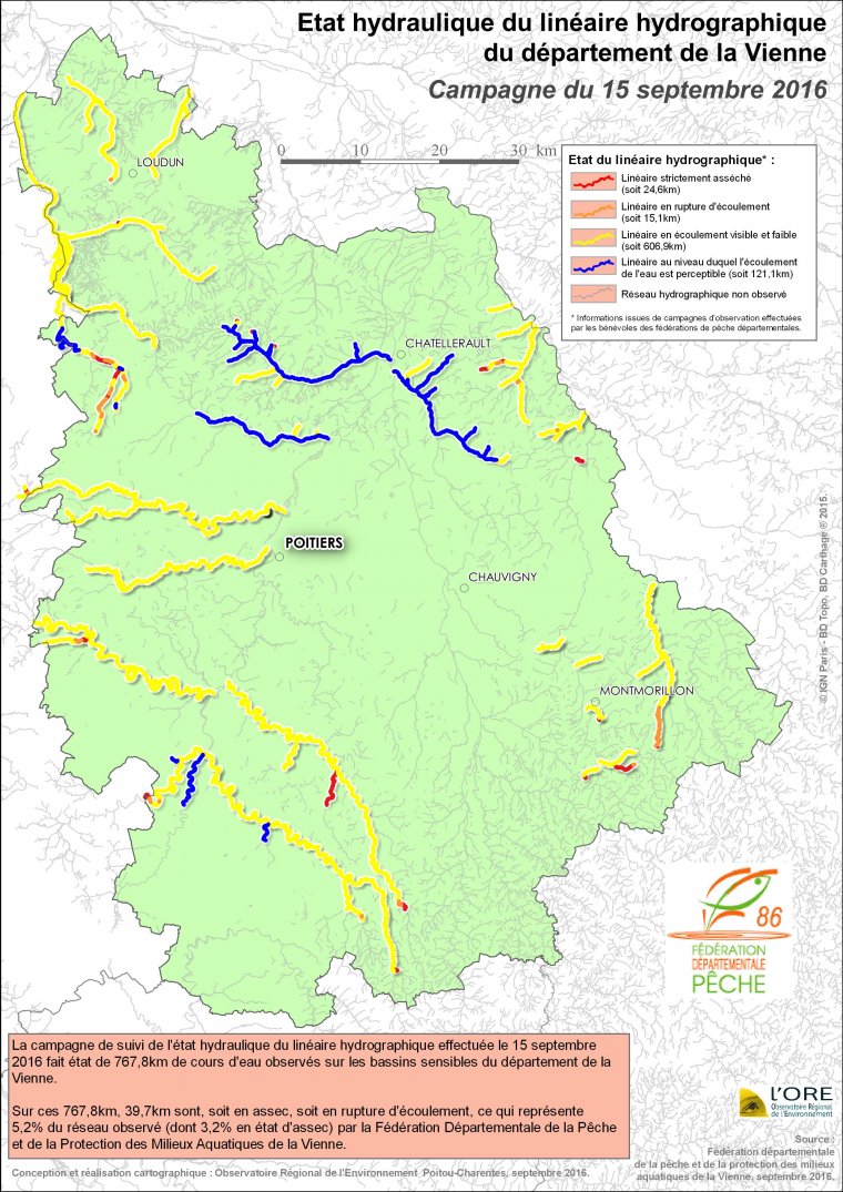 Etat hydraulique du linéaire hydrographique du département de la Vienne - Campagne du 15 septembre 2016