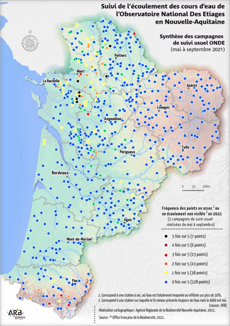 Synthèse des campagnes de suivi de l'écoulement des cours d'eau en Nouvelle-Aquitaine en 2021
