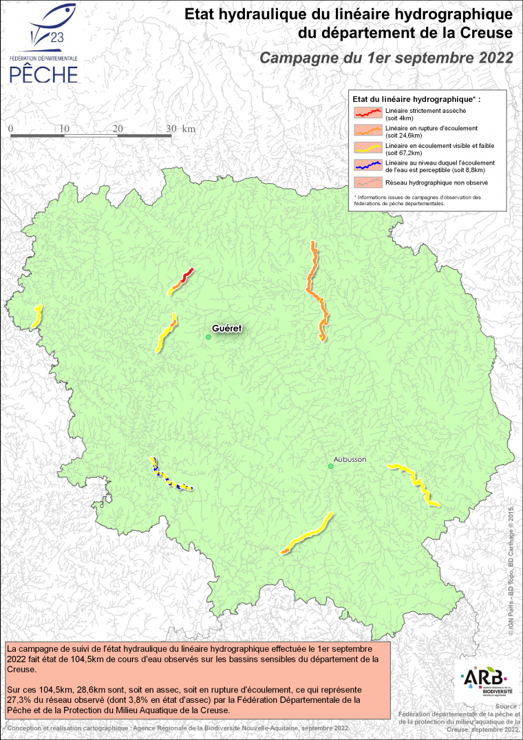 Etat hydraulique du linéaire hydrographique du département de la Creuse - Campagne du 1er septembre 2022