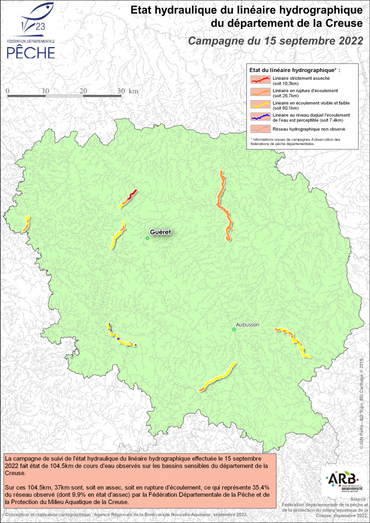 Etat hydraulique du linéaire hydrographique du département de la Creuse - Campagne du 15 septembre 2022