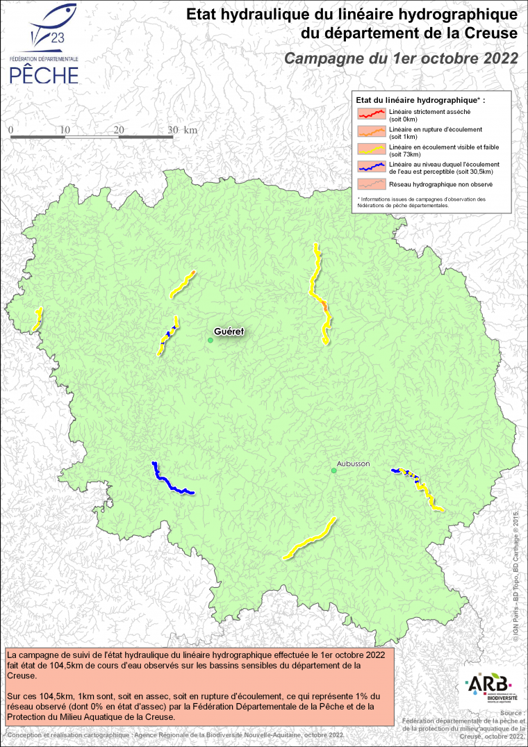 Etat hydraulique du linéaire hydrographique du département de la Creuse - Campagne du 1er octobre 2022