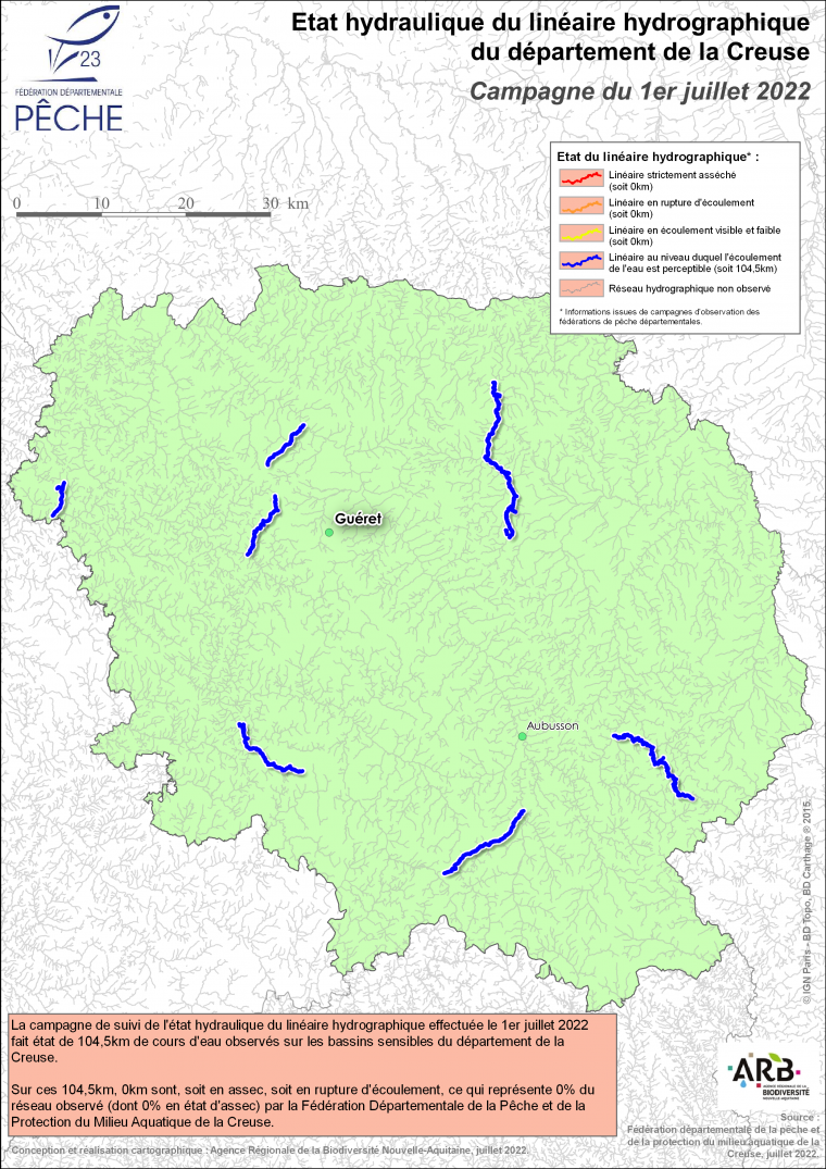 Etat hydraulique du linéaire hydrographique du département de la Creuse - Campagne du 1er juillet 2022