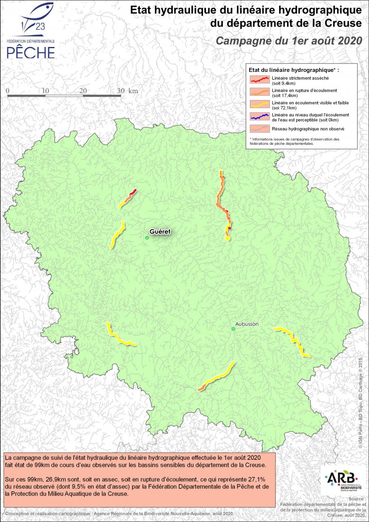 Etat hydraulique du linéaire hydrographique du département de la Creuse - Campagne du 1er août 2020