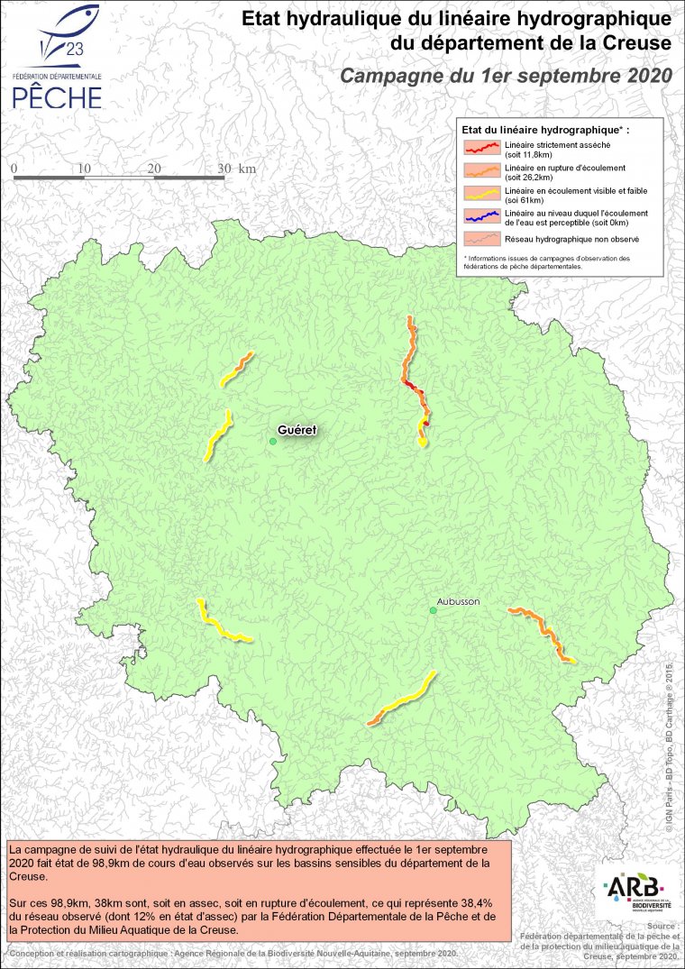 Etat hydraulique du linéaire hydrographique du département de la Creuse - Campagne du 1er septembre 2020