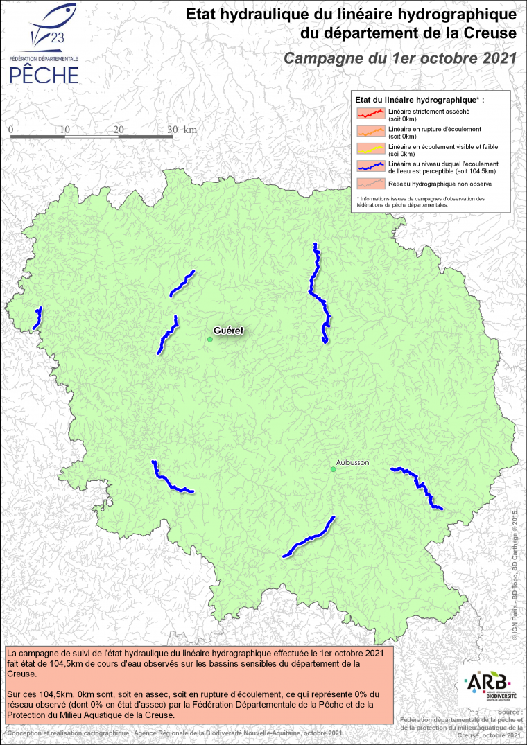 Etat hydraulique du linéaire hydrographique du département de la Creuse - Campagne du 1er octobre 2021