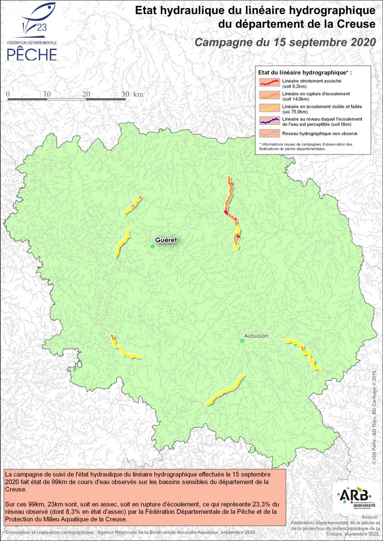 Etat hydraulique du linéaire hydrographique du département de la Creuse - Campagne du 15 septembre 2020