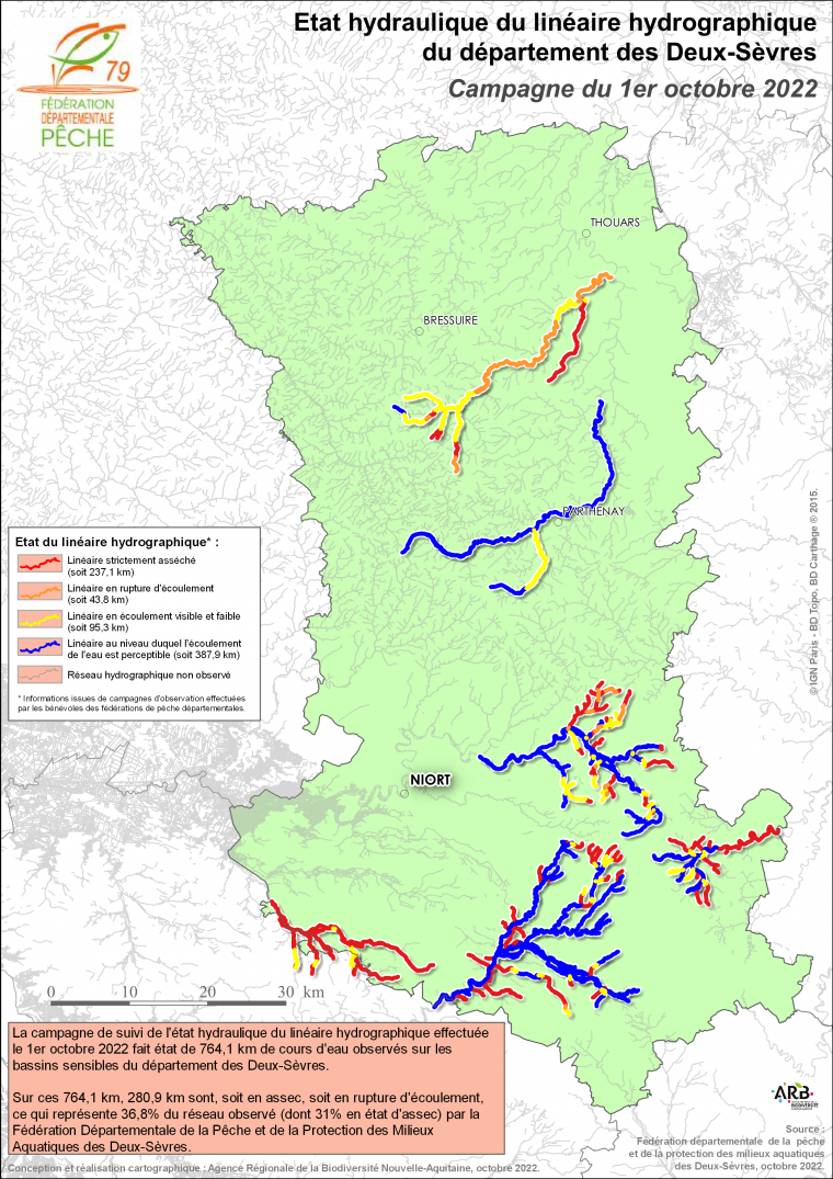 Etat hydraulique du linéaire hydrographique du département des Deux-Sèvres - Campagne du 1er octobre 2022