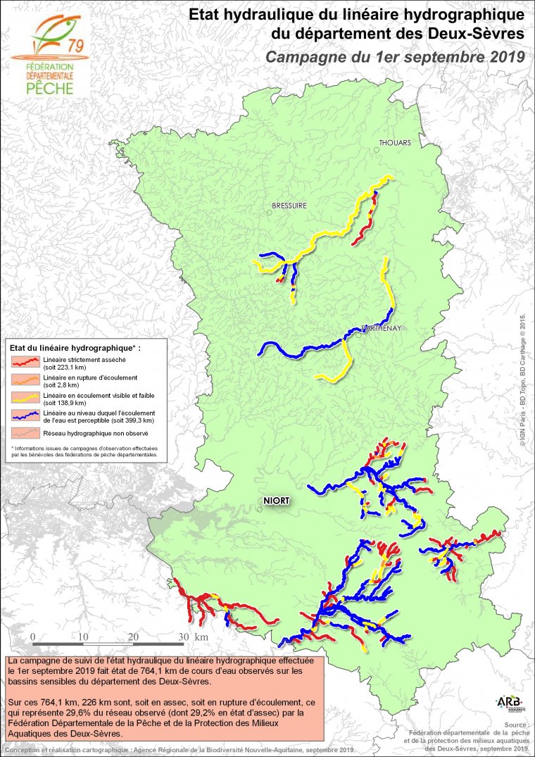 Etat hydraulique du linéaire hydrographique du département des Deux-Sèvres - Campagne du 1er septembre 2019