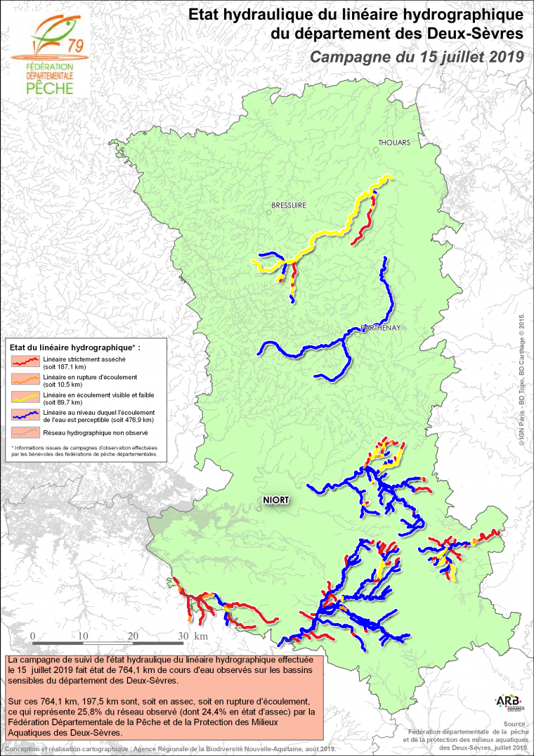 Etat hydraulique du linéaire hydrographique du département des Deux-Sèvres - Campagne du 15 juillet 2019