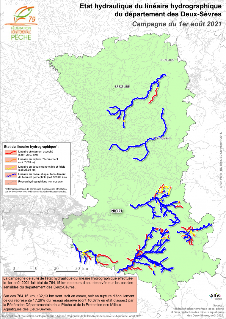 Etat hydraulique du linéaire hydrographique du département des Deux-Sèvres - Campagne du 1er août 2021