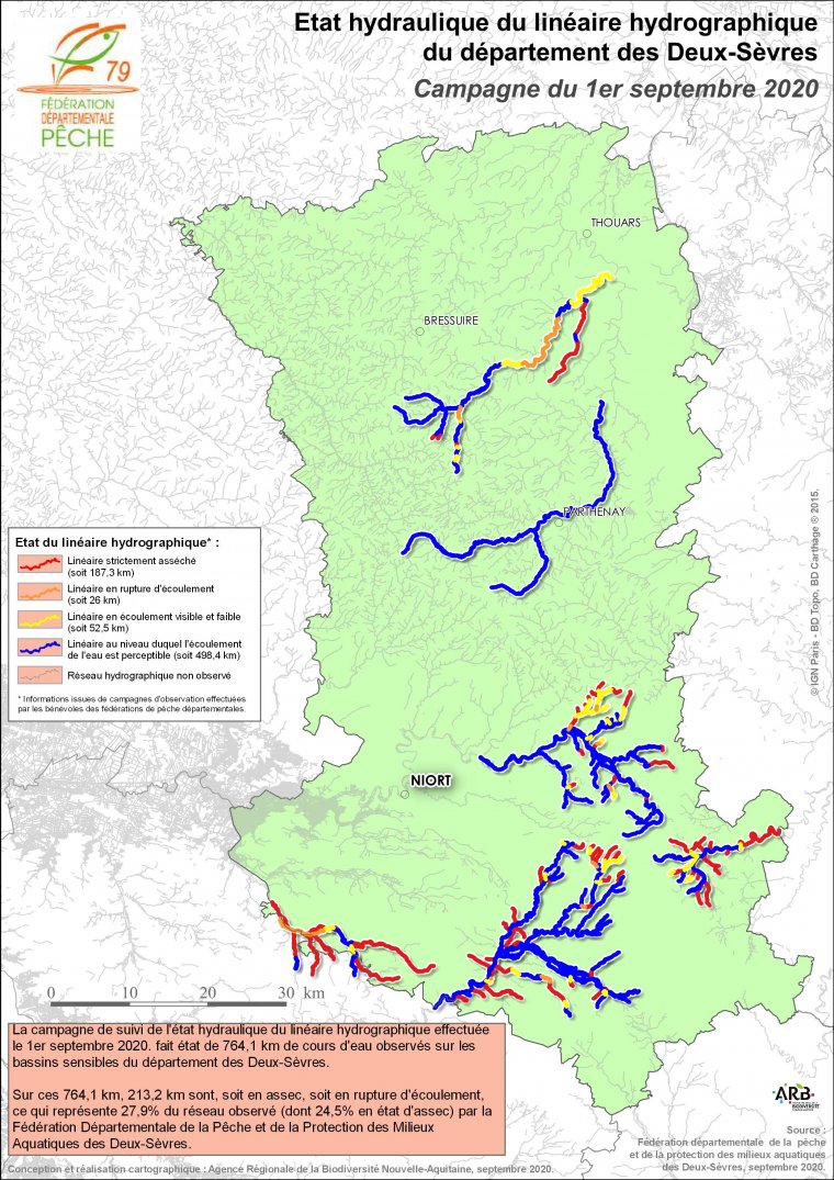 Etat hydraulique du linéaire hydrographique du département des Deux-Sèvres - Campagne du 1er septembre 2020