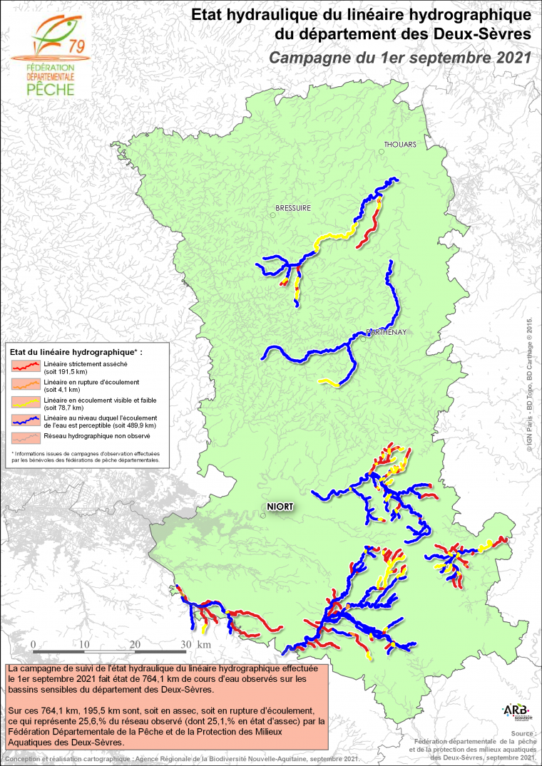 Etat hydraulique du linéaire hydrographique du département des Deux-Sèvres - Campagne du 1er septembre 2021
