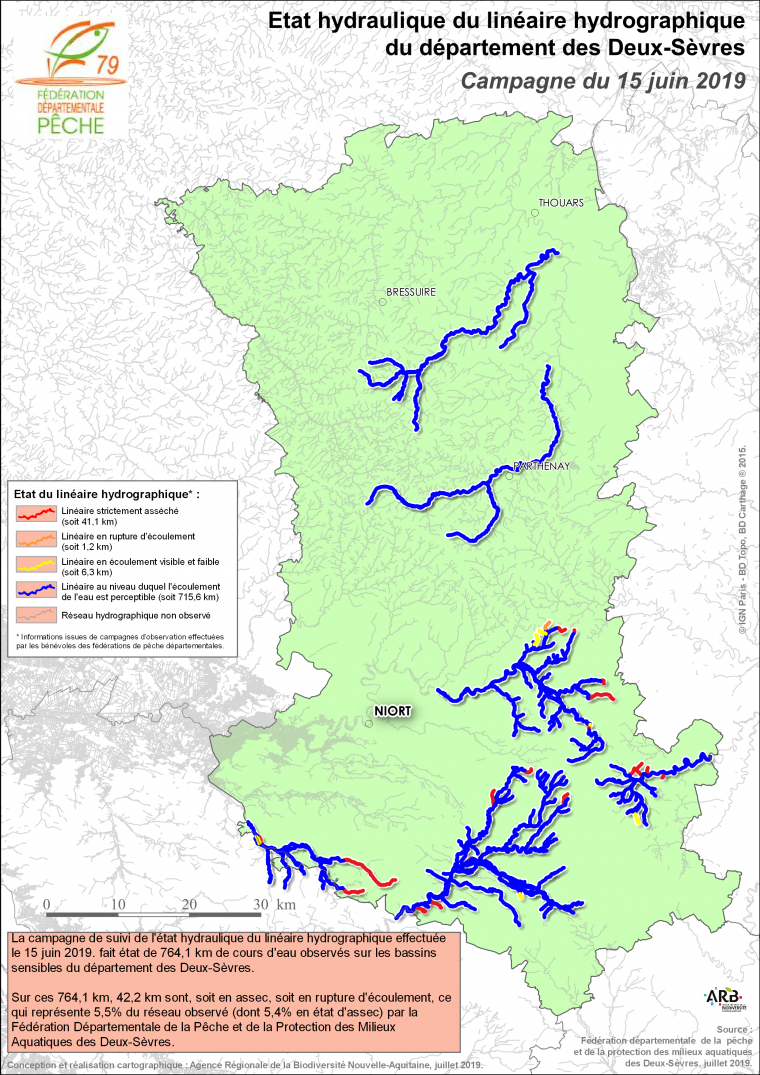 Etat hydraulique du linéaire hydrographique du département des Deux-Sèvres - Campagne du 15 juin 2019
