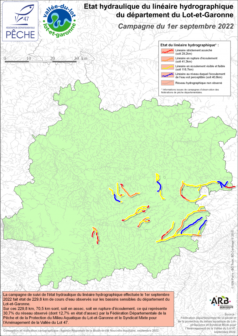 Etat hydraulique du linéaire hydrographique du département du Lot-et-Garonne - Campagne du 1er septembre 2022