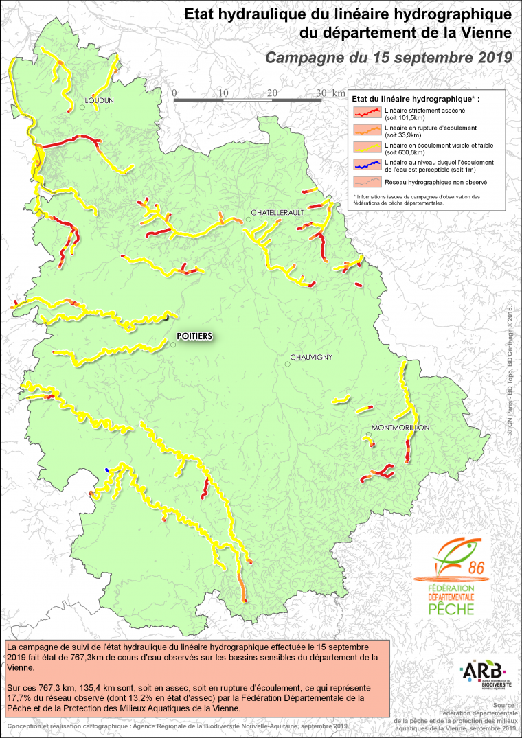 Etat hydraulique du linéaire hydrographique du département de la Vienne - Campagne du 15 septembre 2019