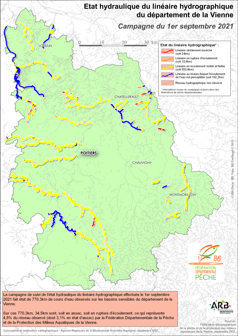 Etat hydraulique du linéaire hydrographique du département de la Vienne - Campagne du 1er septembre 2021