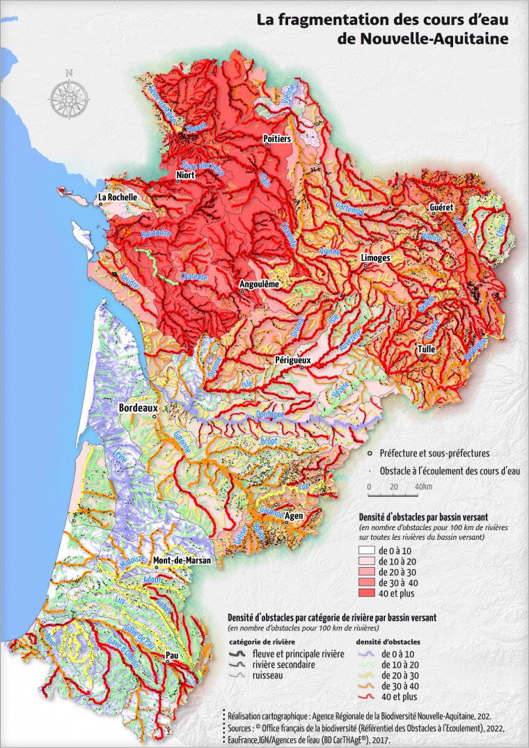 La fragmentation des cours d'eau de Nouvelle-Aqutiaine