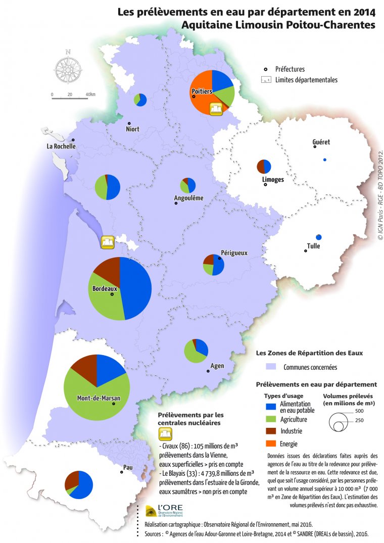 Volumes d'eau prélevés par usage et par département en Aquitaine Limousin Poitou-Charentes - année 2014