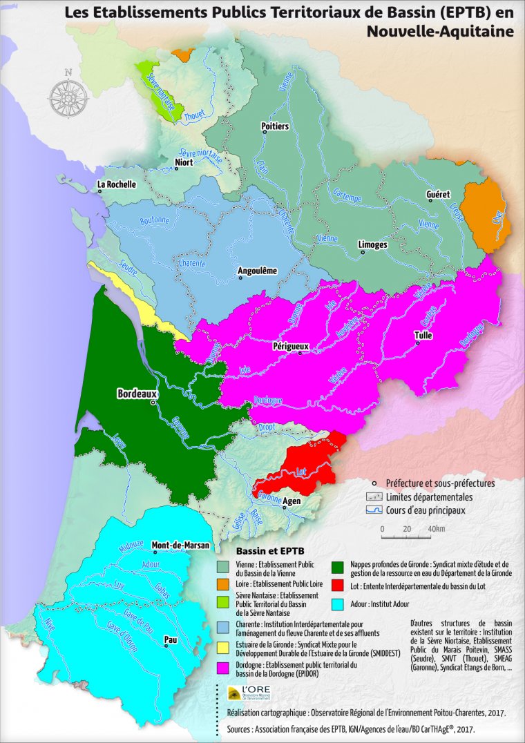 Les Etablissements Publics Territoriaux de Bassin (EPTB) en Nouvelle-Aquitaine en 2017