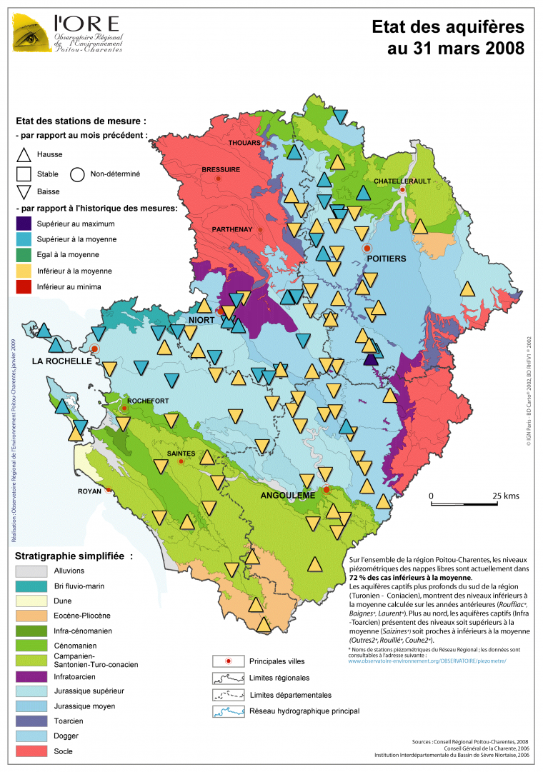 Etat des aquifères de Poitou-Charentes au 31 mars 2008
