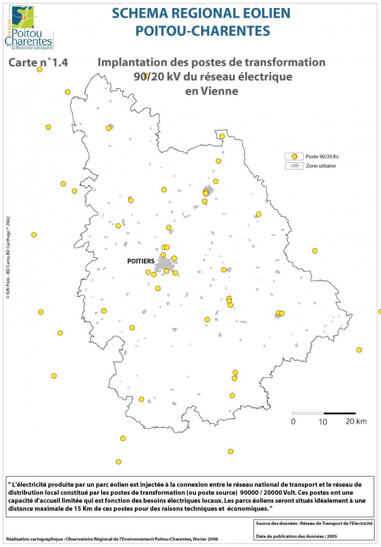 Implantation des postes de transformation 90/20kV du réseau électrique en Vienne