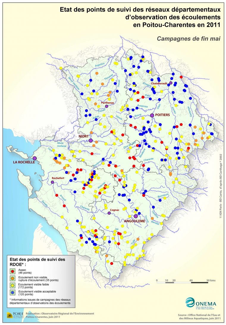 Etat des points de suivi des réseaux départementaux d'observation des écoulements en Poitou-Charentes en 2011 - Campagnes de fin mai 2011