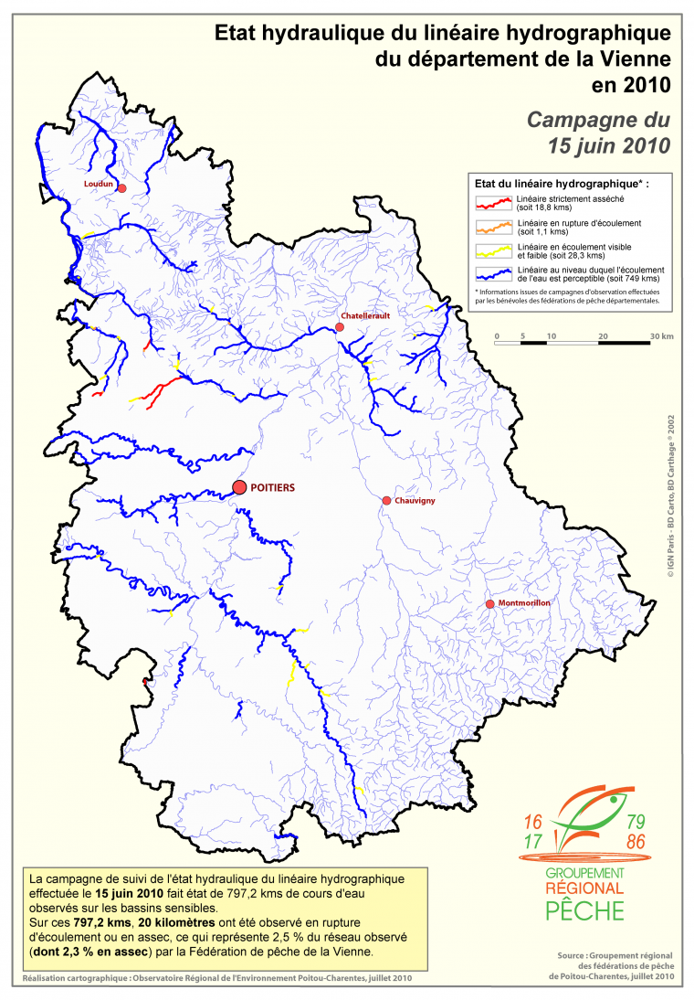 Etat hydraulique du linéaire hydrographique du département de la Vienne en 2010 - Campagne du 15 juin 2010