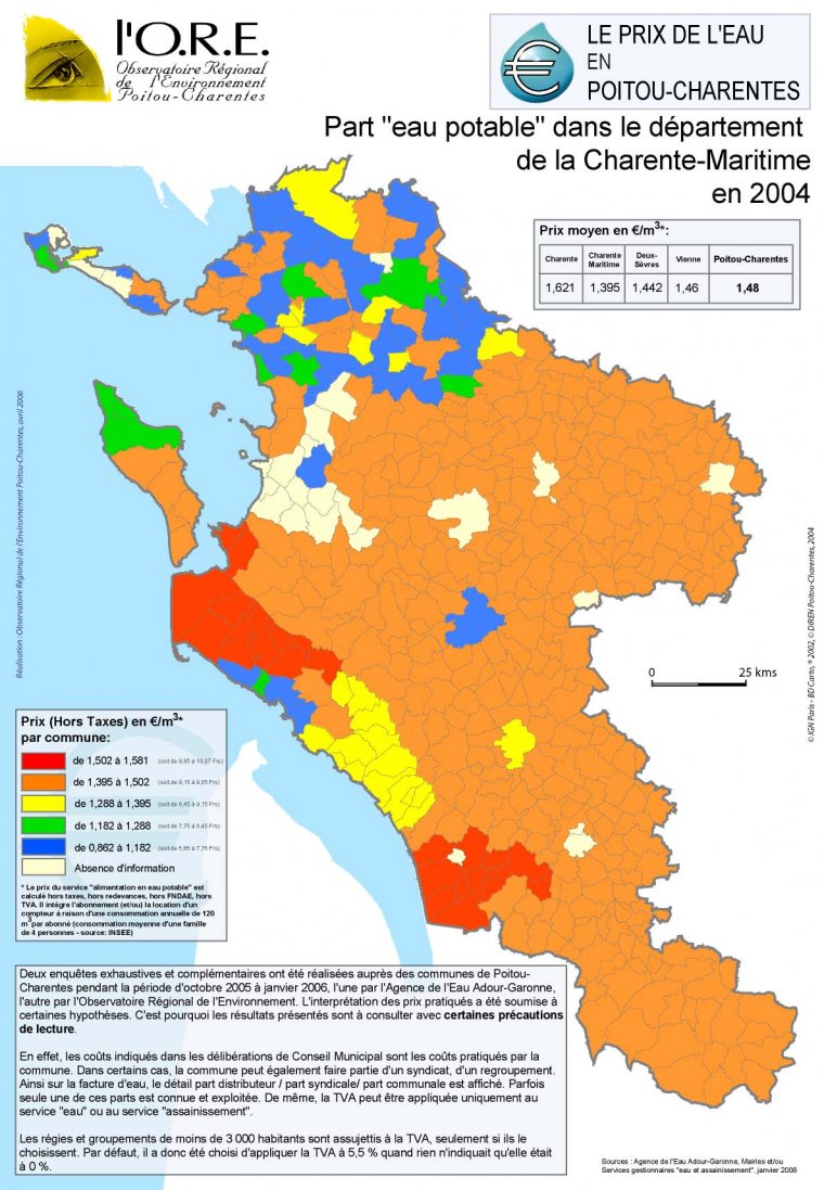 La part "eau potable" dans le prix total de la facture d'eau dans le département de la Charente-Maritime en 2004