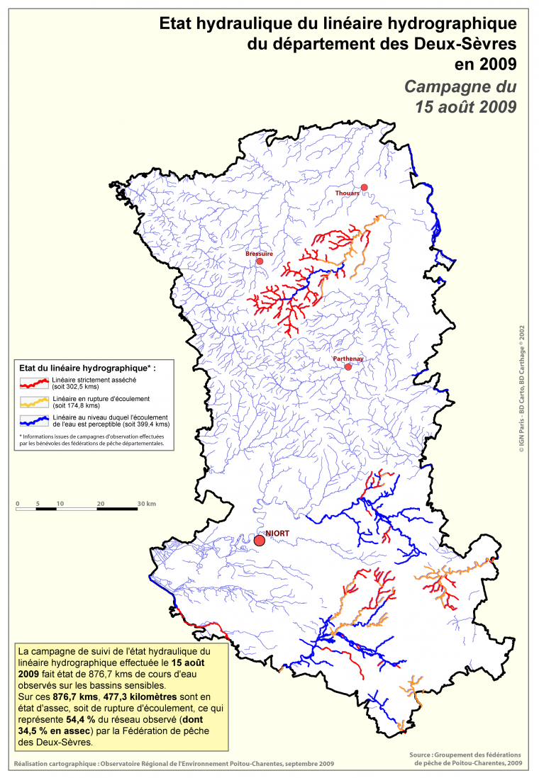 Etat hydraulique du linéaire hydrographique du département des Deux-Sèvres - Campagne du 15 août 2009