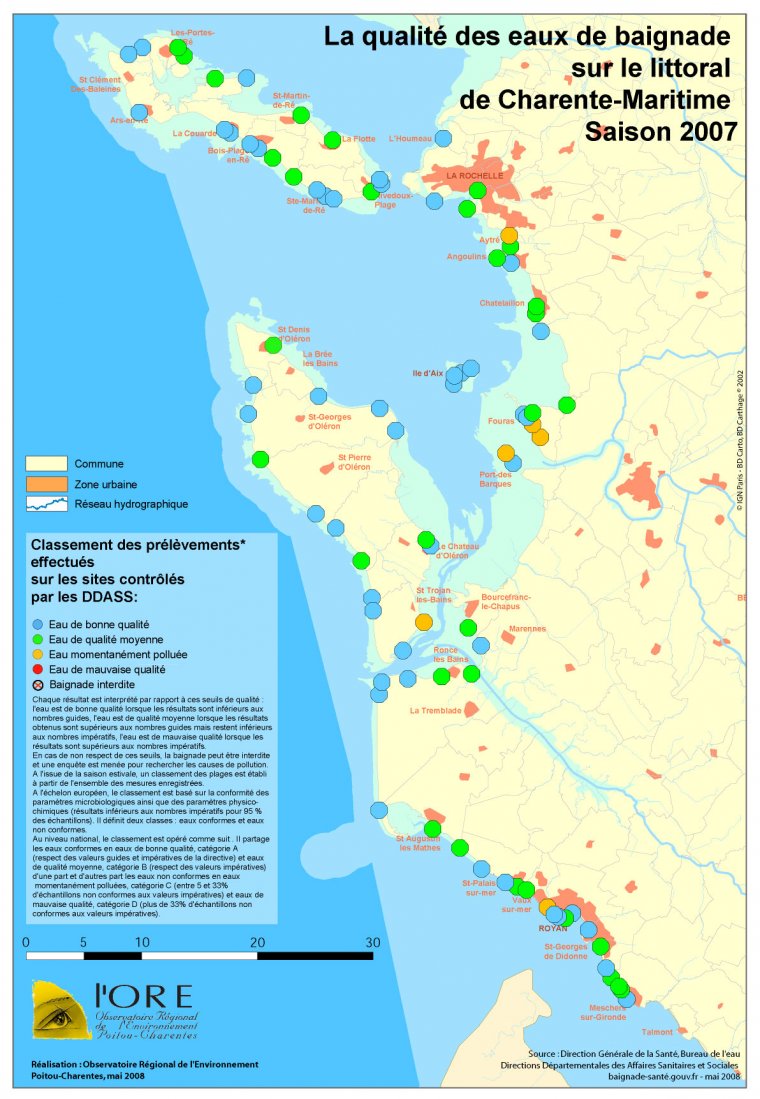 La qualité des eaux de baignade sur le littoral de Charente-Maritime en 2007