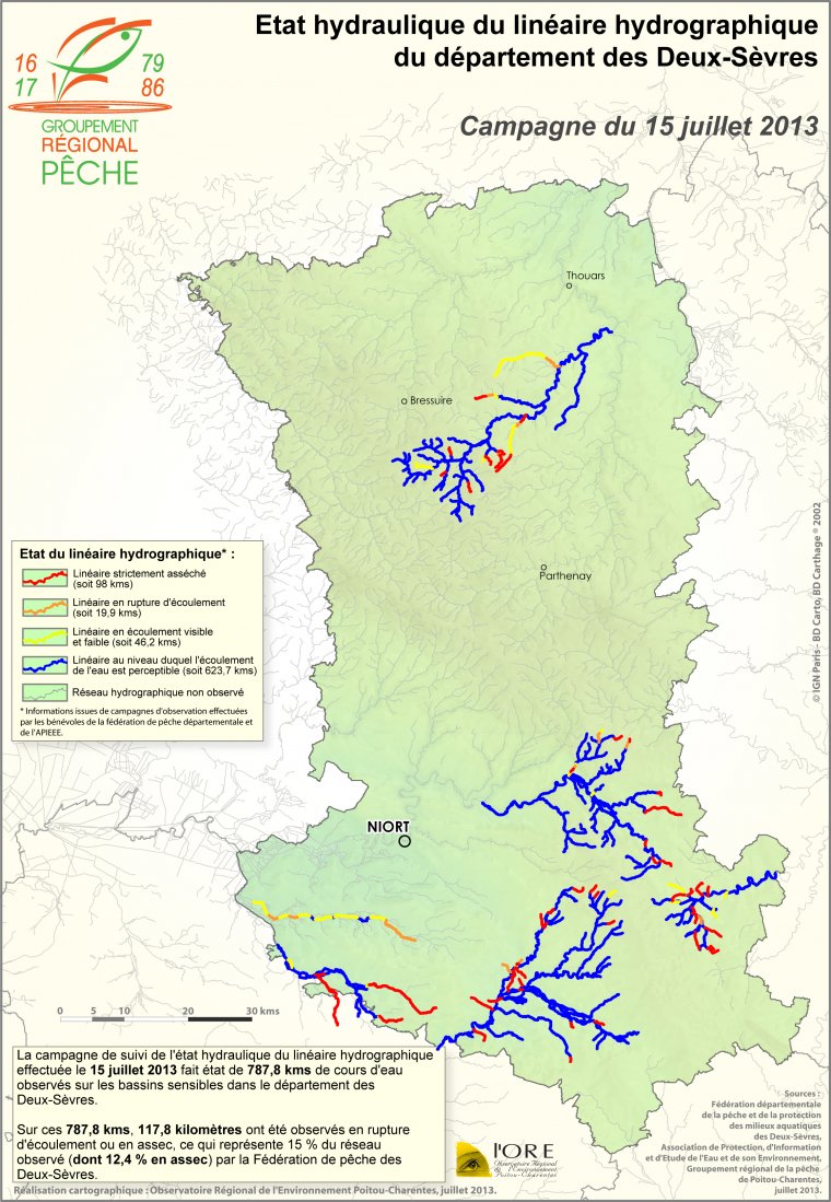 Etat hydraulique du linéaire hydrographique du département des Deux-Sèvres - Campagne du 15 juillet 2013