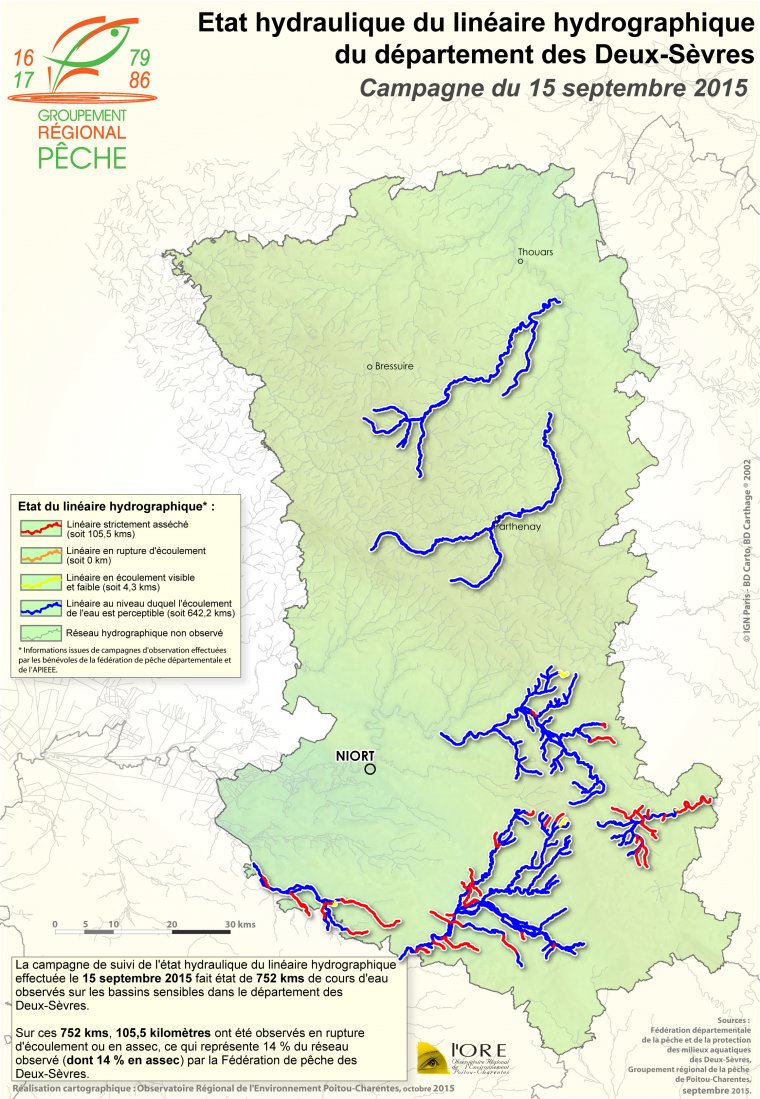 Etat hydraulique du linéaire hydrographique du département des Deux-Sèvres - Campagne du 15 septembre 2015