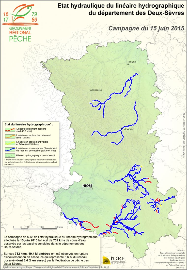 Etat hydraulique du linéaire hydrographique du département des Deux-Sèvres - Campagne du 15 juin 2015