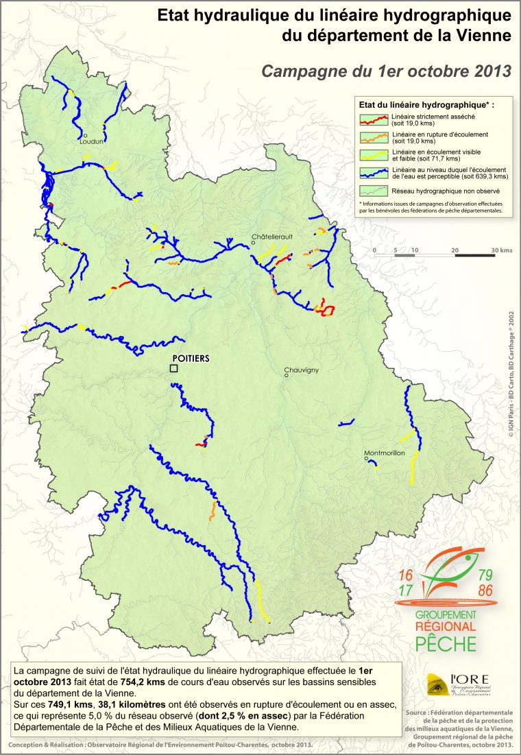 Etat hydraulique du linéaire hydrographique du département de la Vienne - Campagne du 1er octobre 2013