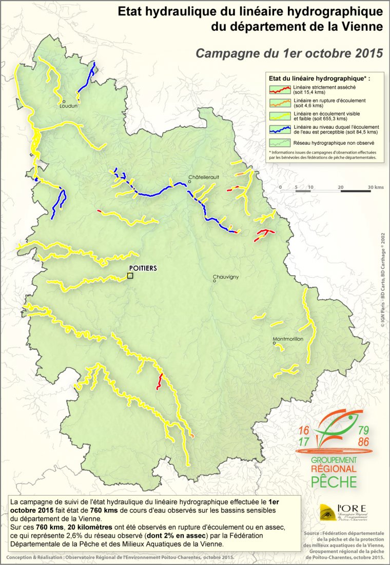 Etat hydraulique du linéaire hydrographique du département de la Vienne - Campagne du 1er octobre 2015