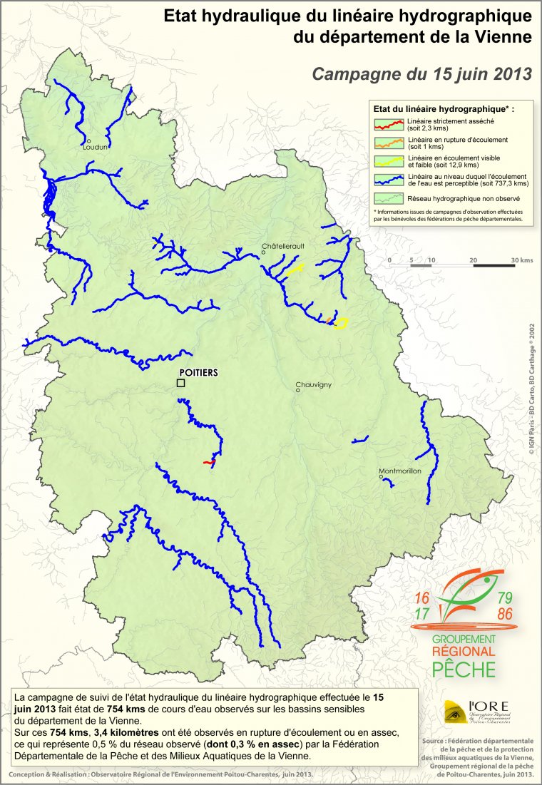 Etat hydraulique du linéaire hydrographique du département de la Vienne - Campagne du 15 juin 2013