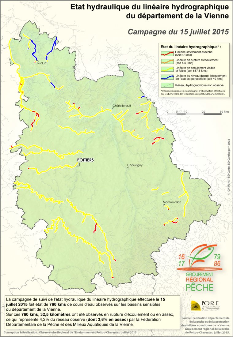 Etat hydraulique du linéaire hydrographique du département de la Vienne - Campagne du 15 juillet 2015