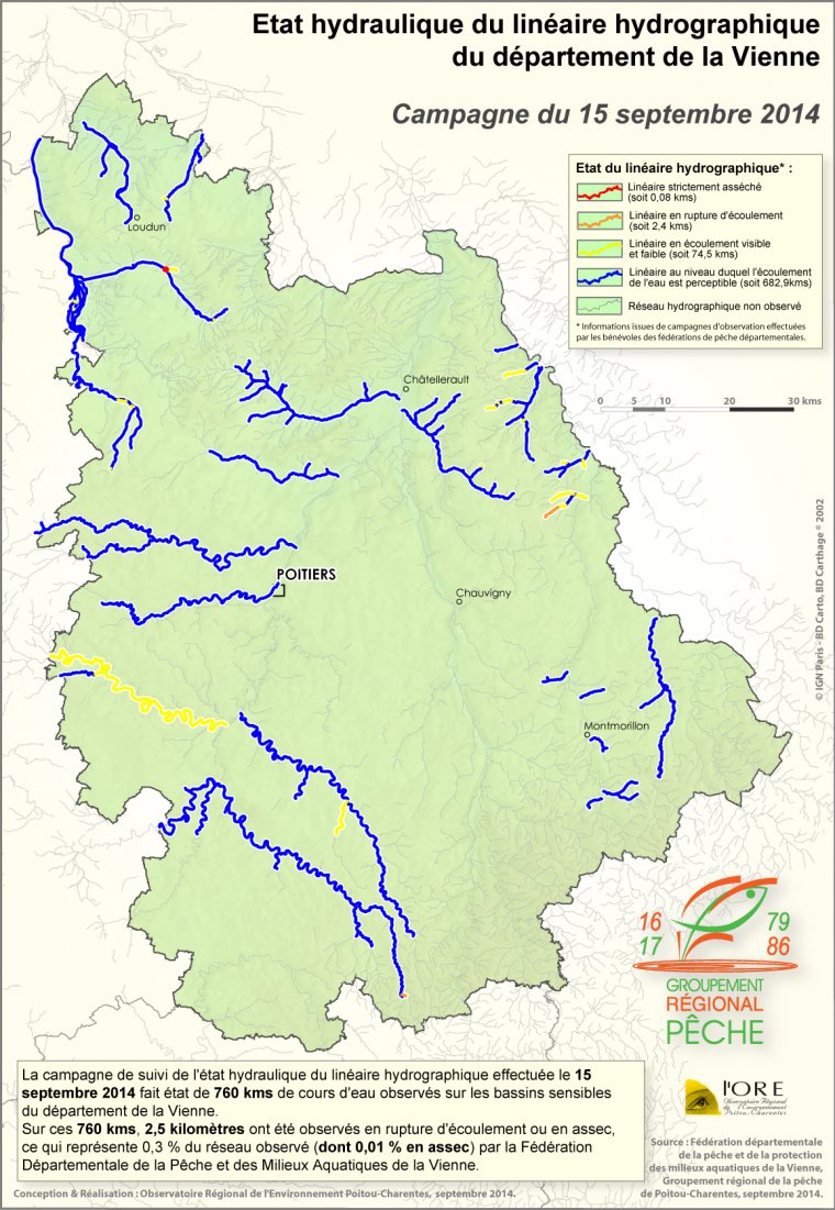 Etat hydraulique du linéaire hydrographique du département de la Vienne - Campagne du 15 septembre 2014