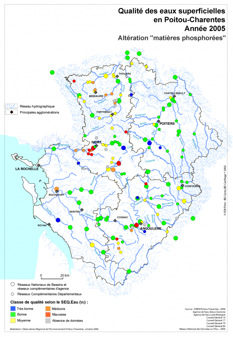 Qualité des eaux superficielles, altération "matières phosphorées" en Poitou-Charentes, en 2005