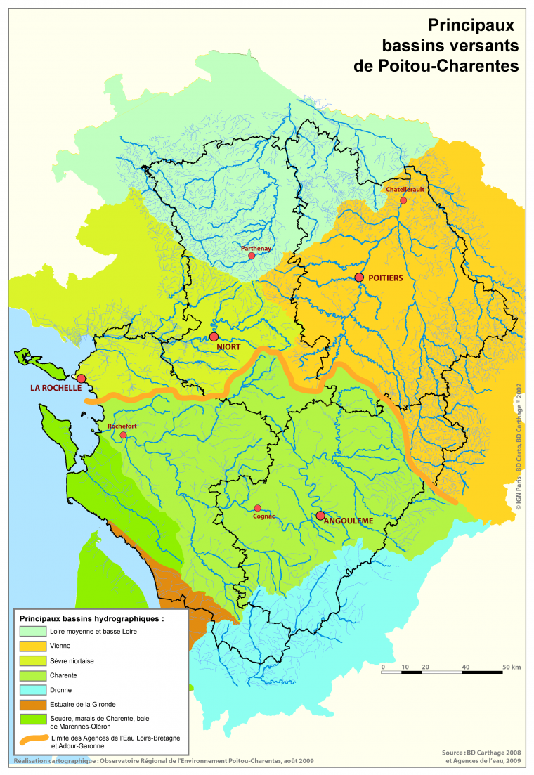 Les principaux bassins versants en Poitou-Charentes