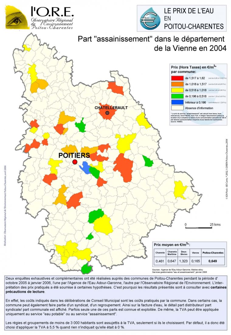 La part "assainissement" dans le prix total de la facture d'eau dans le département de la Vienne en 2004