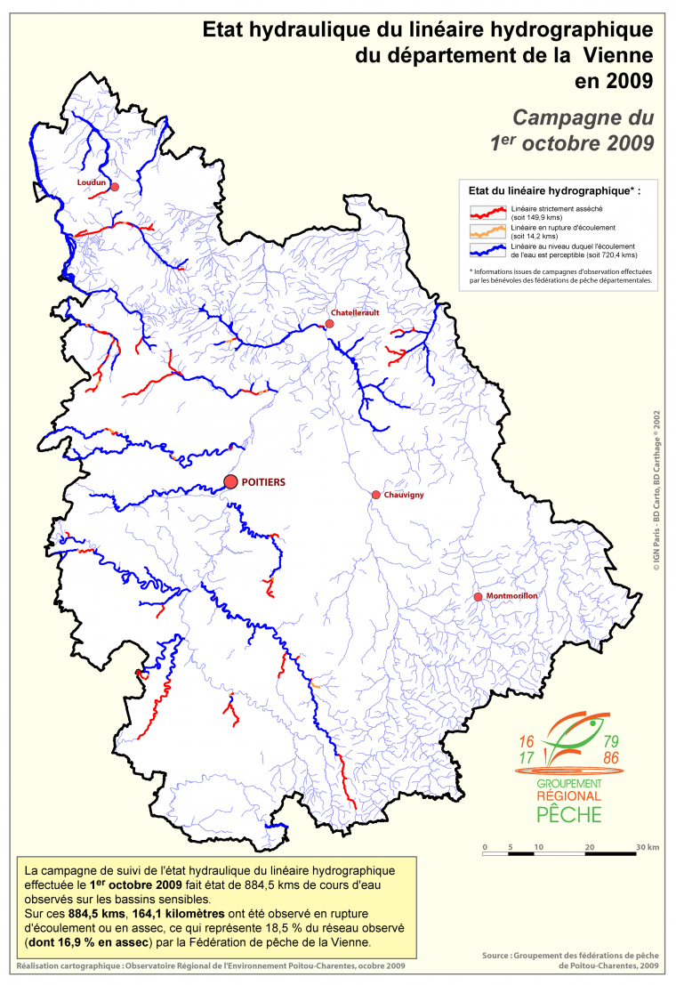 Etat hydraulique du linéaire hydrographique du département de la Vienne - Campagne du 1er octobre 2009