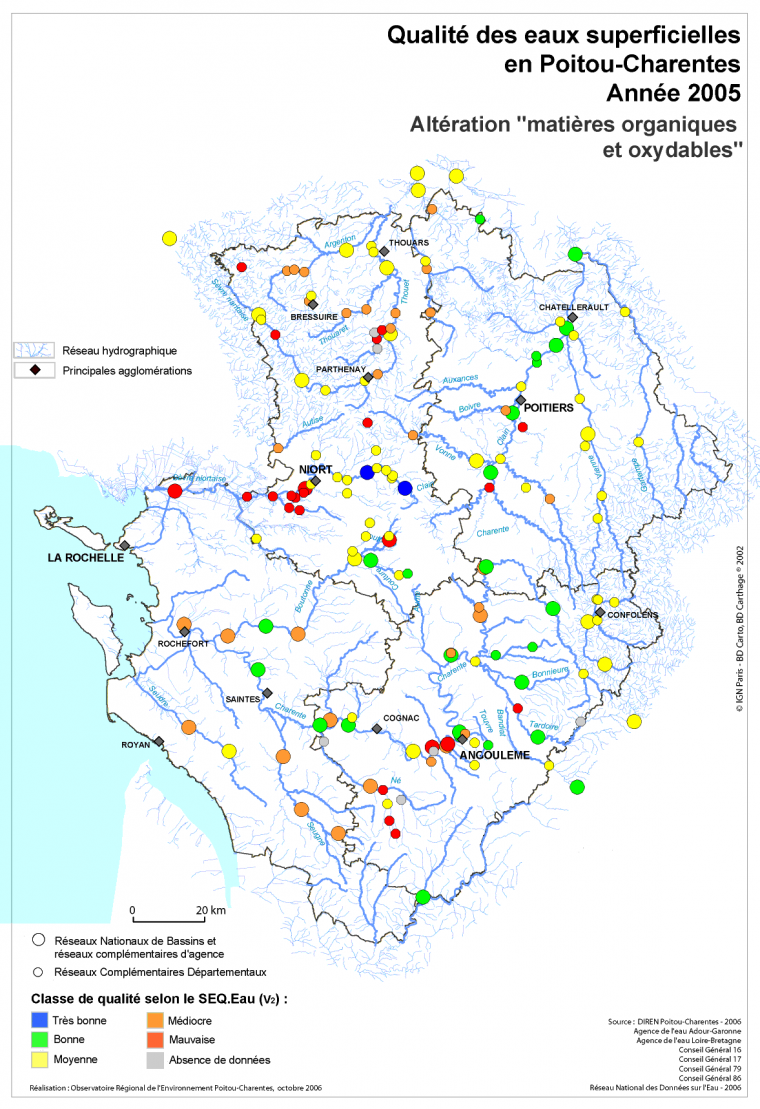 Qualité des eaux superficielles, altération "Matières organiques et oxydables", en Poitou-Charentes en 2005