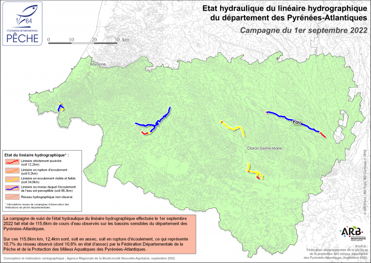 Etat hydraulique du linéaire hydrographique du département des Pyrénées-Atlantiques - Campagne du 1er septembre 2022