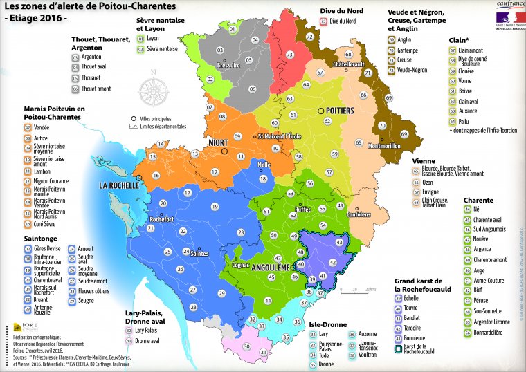 Les zones d'alerte en Poitou-Charentes pour l'année 2016