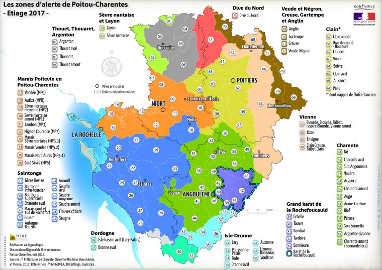 Les zones d'alerte en Poitou-Charentes pour l'année 2017
